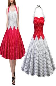 Women Summer Halter Vintage Red Black Polka Dot Dress Retro Cocktail Party 50s 60s Rockabilly Bandage Swing Dresses DK4033SY Dorp9780659