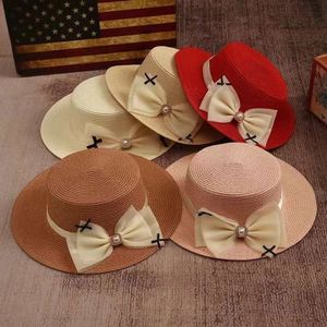 Wide Brim Hats Straw hat women's sunshade straw hat Korean style pearl bow beach holiday casual beach sunblock hat