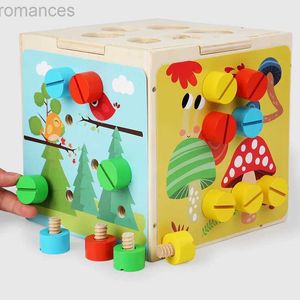 3D Puzzles Childrens Wczesna edukacja drewniana inteligencja bokska śruba nakrętka nakrętka pasujące bloki konstrukcyjne kolorowe oświecenie poznawcze zabawki 240314