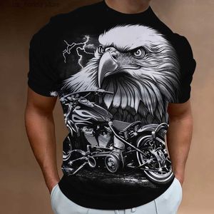 Homens camisetas Vintage Mens Camiseta Clássico Eagle Imprimir Ts Motocicleta Gráfico Curto Slve Moletom O-pescoço Slim Fit Roupas Diárias Tops Y240314