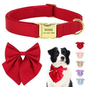 Collari Collare per cani in seta personalizzato Farfallino morbido Collari per animali Collare per cuccioli Bowknot con fiori Nome identificativo personalizzato per cani di taglia piccola, media e grande