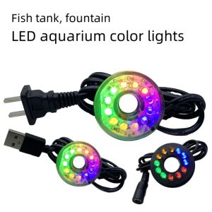 Lightings Aquarium Light LED Circle Lights 220V 2.5W med hål för undervattensbrunn Pump Fish Tank Lighting Swing Pool Decoration