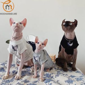 Roupas de gato sem pêlos roupas para animais de estimação esfinge camiseta alemão sem pêlos artístico casal pai-filho roupas de algodão roupas para animais de estimação para cães pequenos