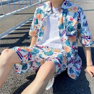 Designer kostym sommarstranduppsättning för män hawaiian semester full tryck kortärmad skjorta avslappnade shorts resor slitage umg0