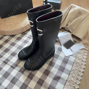 High quality Boots Thick Heel Thick Sole Long Boots Fashion Square Toe Women Rain Boots Men Women Rubber Boots New Waterproof Anti Slip High Tube Rain Shoes Pure Color