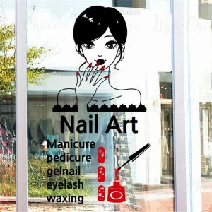 Adesivi Nail Artist Vetrofania di un negozio Bellezza Unghie Design Murales Manicure Pedicure Decalcomanie in vinile Unghie Salon Decor Art AC363