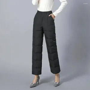 Calças femininas casuais soltas grossas para baixo mulheres inverno moda quente algodão calça senhoras básico sólido calças de neve preto cintura alta sweatpants