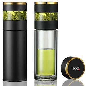Tea Infuser Vacuum Flask Temperature LED Display 450ml Insulated Cup Stainless Steel Tumbler Thermos Bottle Travel Coffee Mug 240307
