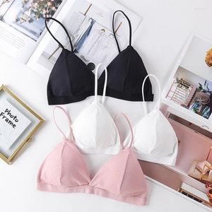 BRAS Kvinnor Sexig Ice Silk Bh No Steel Ring Beauty Back Wrapped Chest Bekväm Djup V Brassiere Stretch Triangle Cup vadderad