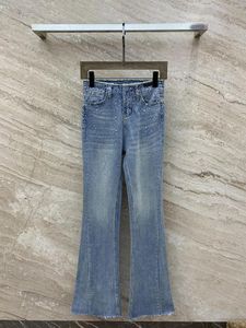 Women's Jeans 2024 Spring Drill Blue High-waisted Flared Women Pants