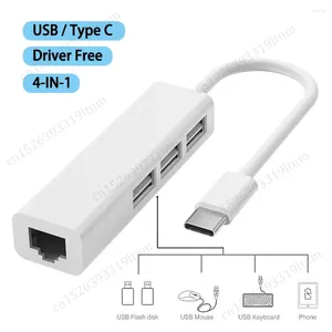 Type-C till RJ45 LAN Network Card 4 Port in 1 Computer Dock Station USB2.0 USB Hub för Desktop PC