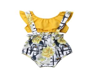 2019 Canis Estate 2 Pz Neonato Ragazza Pagliaccetto Floreale Tubo Colletto Giallo Top Complessivo PP Pantaloncini Pantaloni Outfit Abbigliamento Carino Set4998187