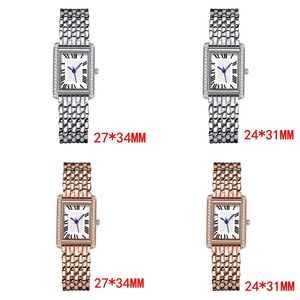Square Designer Watches Quartz Rose Gold full rostfritt stål Iced out Watch Vintage Rectangle Reloj Hombre Luminous Tank Watch High Quality SB070 C4