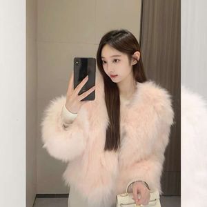 معطف FONT PINK Imitation Fox للنساء في شتاء الخريف 2023 ، فراء Mink جديد ومتكامل ، Haining Fur 4092 Tegrated