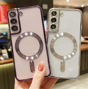 Magnetic Phone Cases for iPhone 15 14 13 12 11 Pro Max Samsung S23 S22 Plus Ultra Luxury Bling CD Grain Chromed Clear Plating Soft TPU with Camera Lens Protector