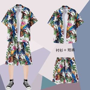 Designer terno verão praia conjunto dos homens de manga curta camisa flor casual esportes havaiano casal shorts férias duas peças d8ew