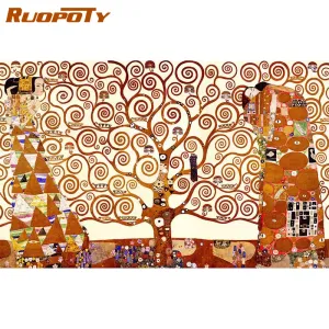 Número RUOPOTY 60x120cm Moldura DIY Pintura por Números Klimt Árvore da Vida Pintura em tela de arte de parede Tamanho grande para sala de estar Decoração de casa