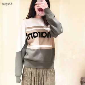 Contrast Color Women Sweatshirt Flock Print Long Sleeve Oneck Casual Wild Lady Pullover Tops 201204