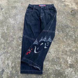 JNCO Мешковатые джинсы Y2k с низкой посадкой для мужчин и женщин в стиле хип-хоп, панк, вышивка, напускной готический принт, уличная одежда в стиле ретро 240312