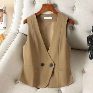 Kvinnors västar Vest Jacket 2024 Fashion Single Button ärmlös Blazer Coat Korean Slim Femme Waistcoat Tops M-4XL Q114