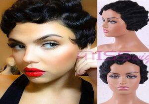 Linghang Short Curly High Temper Synthetic Hair Finger Wave Wig Red White Black Gold4色黒人女性に適した6366752