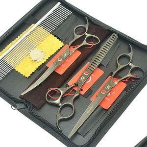 Köpek tımar meisha 7 Japonya Pet Makas Clippers Set Düz kavisli inceltme makasları Hayvanlar Saç kesme araçları kiti HB0274O DROP DHC2N