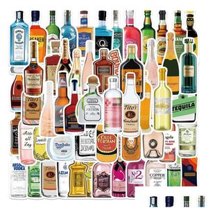 Car Stickers 50Pcs/Lot Funny Cartoon Beer Champagne Sticker Alcohol Bottle Iti For Skateboard Laptop Lage Fridge Phone Styling Decal D Otdul