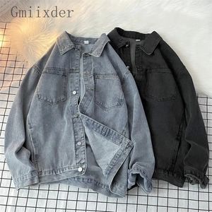 GMiixder High Street Jacking JENIM Hongkong Vintage Mens Płaszcz Sprężyna jesień amerykańska odzież robocza Koreańska guzika Up Lapel Top 240311