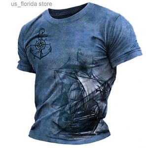 Męskie koszulki vintage męskie krótka koszulka Kompas Kompas Kompas T-shirt Nautical Tops Summer O-Neck Bluza