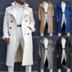 Homens brancos jaquetas longas outono lã mistura manga longa trench coat moda masculina plus size roupas causal inverno outerwear