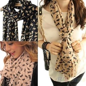 Brand-Fashion Women Scarf Chiffon Colorful Sweet Cartoon Cat Kitten Scarf Graffiti Style Shawl Girls Gift 03wz307x