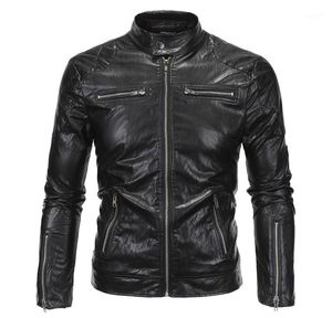 Ganze 2016 Neue Frühling Herbst Lederjacke Männer Slim Standard Stehkragen Jacke Kunstleder Moto Mantel Wildleder 18Y61918110713