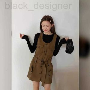 Vestidos casuais básicos designer mi24 início da primavera estilo maillard carta colagem workwear bolso design elegante e versátil vestido colete 0q3t