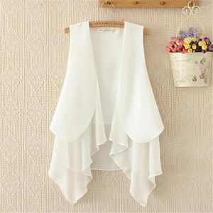 Women's Vests Asymmetry White Summer Long Chiffon For Women Korean Fashion Sleeveless Cardigan Female Vest Waistcoat Black Jacket Coat