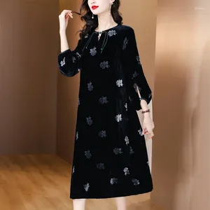 Casual Dresses 2024 Fashion Velvet Dress Women's Autumn and Winter Versatile Silk Pullover Black Loose Fit Vacation Vestidos