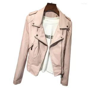 Women's Leather Jacket Spring Autumn Pink Black Slim Cool Lady PU Faux Basic Zip Street