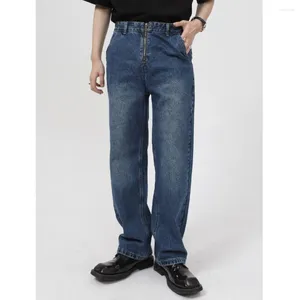 Herren Jeans 2024 Frühling Koreaner Retro -Persönlichkeit Straight Reißverschluss Devise Mody Solid Color Hip Hop Casual Vintage Style