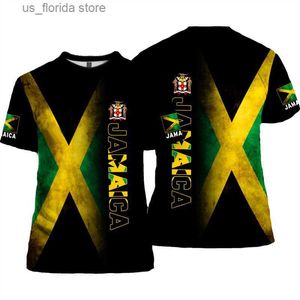T-shirt da uomo Bandiera della Giamaica Lion Emblem Graphic T Shirt per uomo Abbigliamento 3D Jamaican Pride T-shirt stampata Top T-shirt Moda Short Slve Y240321