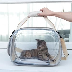 Cat Dog Bag Transport Travel Bortable Pet Handbag Portable Shoulder Basket Ryggsäck Valp Tote Transparent Cage 240307