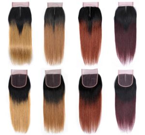 Ombre w kolorze fryzjerowie Human Hair Weave Środkowa część 4x4 Zamknięcie koronki przedłużenia Naturalne czarne 1B27 1B30 1B33 1B99J1874172