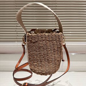 Natural Fiber Women's Luxury Designer Bag Classic Black Letter Print Straw Woven Basket Bag Shoulder Crossbody Handbag No Box