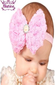 Nishine Girls Pearl Çift Katmanlı Gül Çiçekleri Bowknot Head Band Tavan Çocukları Çocuk Saç Band Baş Parçası Aksesuarlar6519950