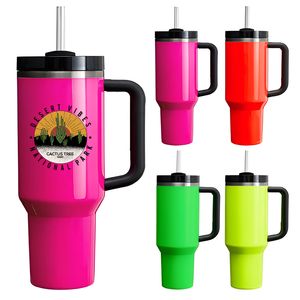 40oz sublimering neon tumlar med handtag rostfritt stål 4 färger resemuggar släckare tumblers vattenflaskor LG44