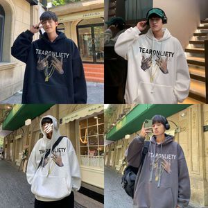 Bomull 100% Pure Autumn Winter Hiphop Plush Thick Hoodie för män och kvinnor par stil huva trendig high street jacka jacka