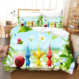 Set 3D Pikmin Bedding Sets Duvet Cover Set With Pillowcase Twin Full Queen King Bedclothes Bed Linen Sheer Curtains