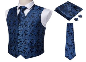 Hitie Navy Paisley 100 Silk Dress Vest Set For Men Dark Blue Jacquard Men039s Suit Vest Male Waistcoat For Wedding Formal JAC8382546