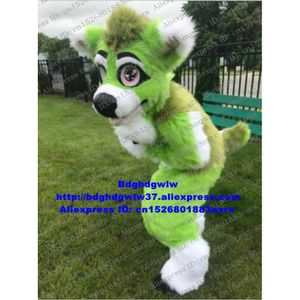 Kostiumy maskotki zielone długi futrzany futrzany wilk husky pies lis fursuit maskotka kostium dla dorosłych kreskówka postać urocza aktywność firmy ZX3009
