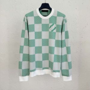 Весенний зеленый клетчатый жаккардовый вязаный свитер 2024 г., размеры США/ЕС