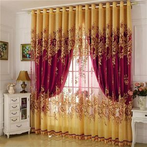 Curtain 1 Panel 140cm Width European Double Layer For Living Room Peony Flower Bedroom Luxury