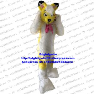 Trajes da mascote amarelo branco longo pele peludo lobo raposa husky cão fursuit mascote traje personagem adulto acolhedor banque de alta qualidade zx663